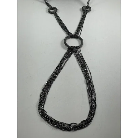 Joan Rivers Multichain And Circles 29 inch Necklace Rhinestone Dark Silver Tone - Picture 11 of 16